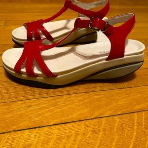 MBT red patent leather walking sandals